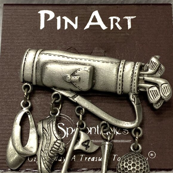 Vintage Pin Art Spoontiques Pewter Golf Bag Brooch Pin - Picture 2 of 3